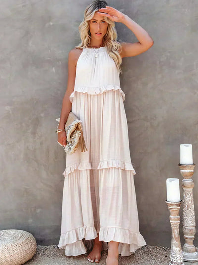 Delilah – Elegantes Neckholder-Kleid mit Rüschenbesatz