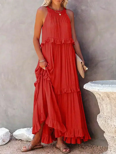 Delilah – Elegantes Neckholder-Kleid mit Rüschenbesatz