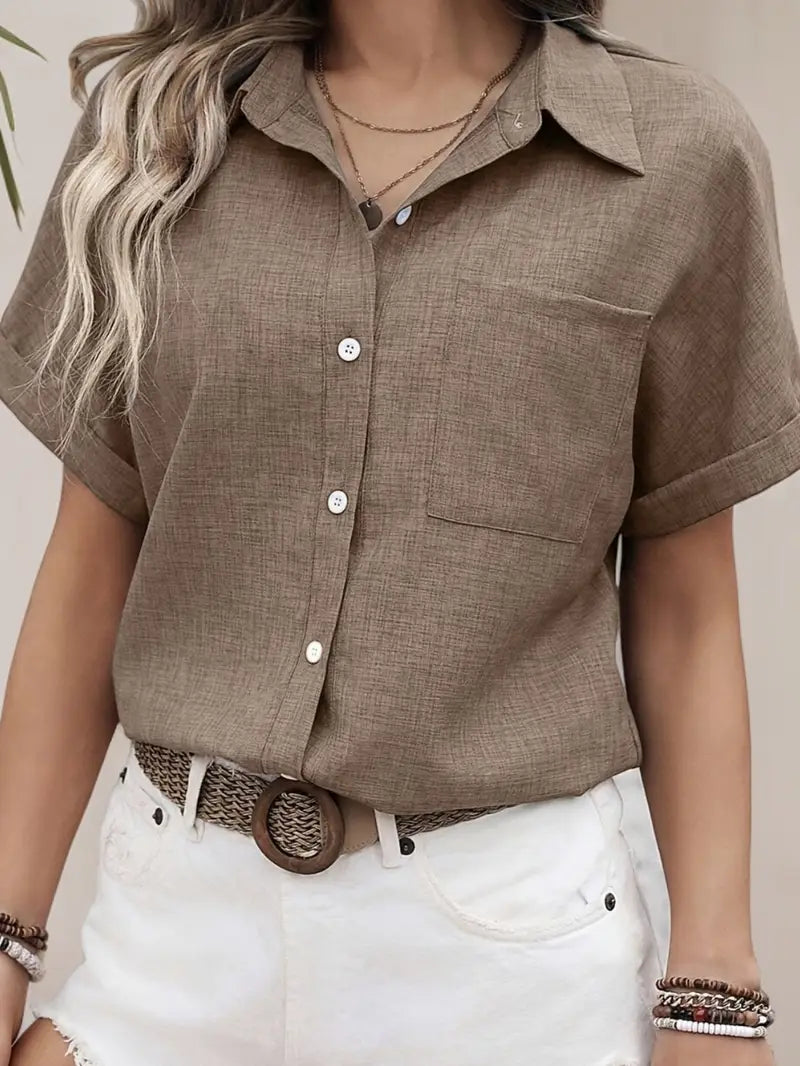 Avina™ | Elegant Short Sleeve Shirt with Pocket