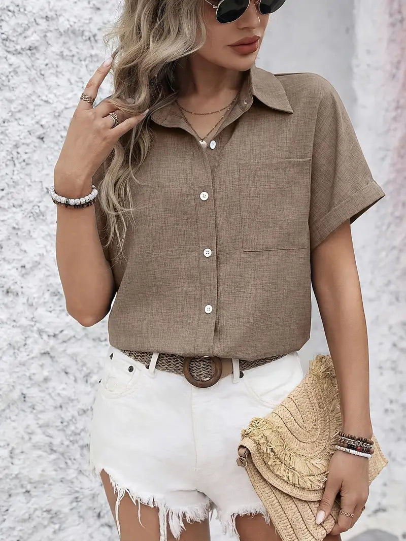 Avina™ | Elegant Short Sleeve Shirt with Pocket