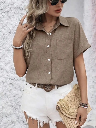 Avina™ | Elegant Short Sleeve Shirt with Pocket