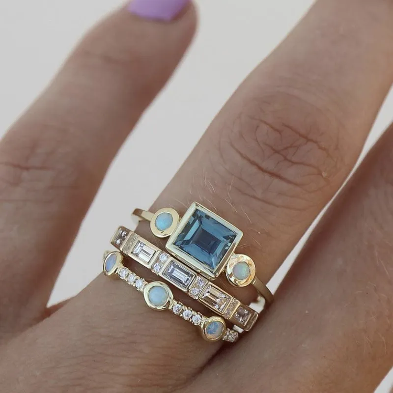 DARLENE™ - Vintage Blaues Kristallring-Set 