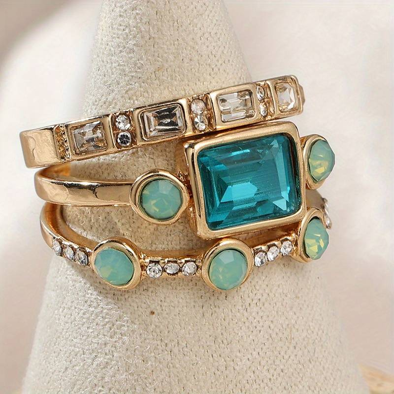 DARLENE™ - Vintage Blaues Kristallring-Set 
