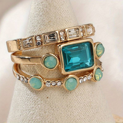 DARLENE™ - Vintage Blaues Kristallring-Set 