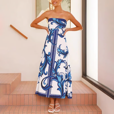 Iris – Langes Schlauchkleid mit Vintage-Print