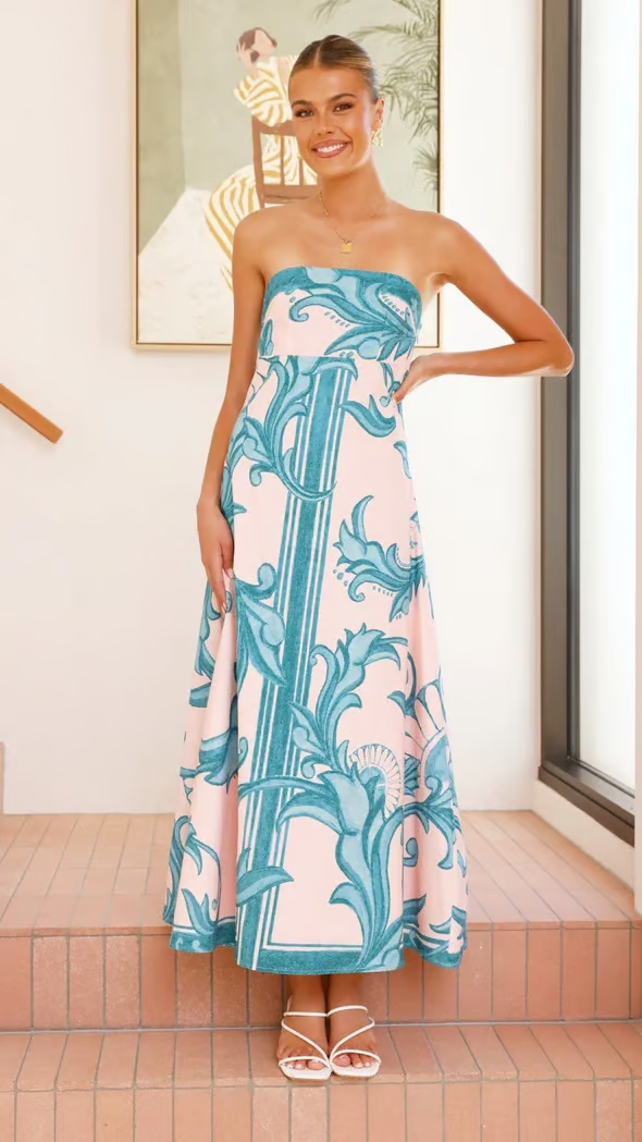 Iris – Langes Schlauchkleid mit Vintage-Print