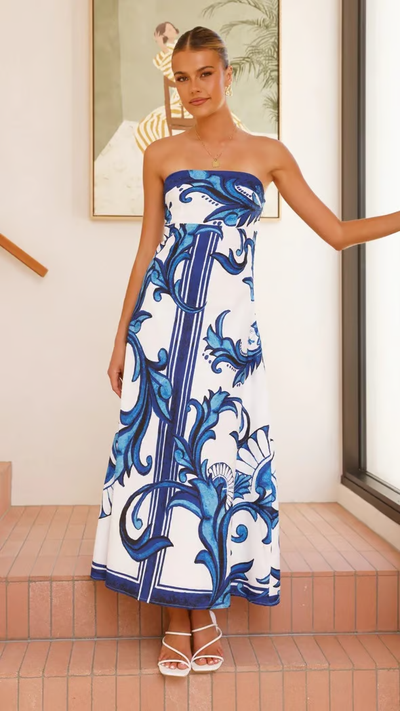 Iris – Langes Schlauchkleid mit Vintage-Print