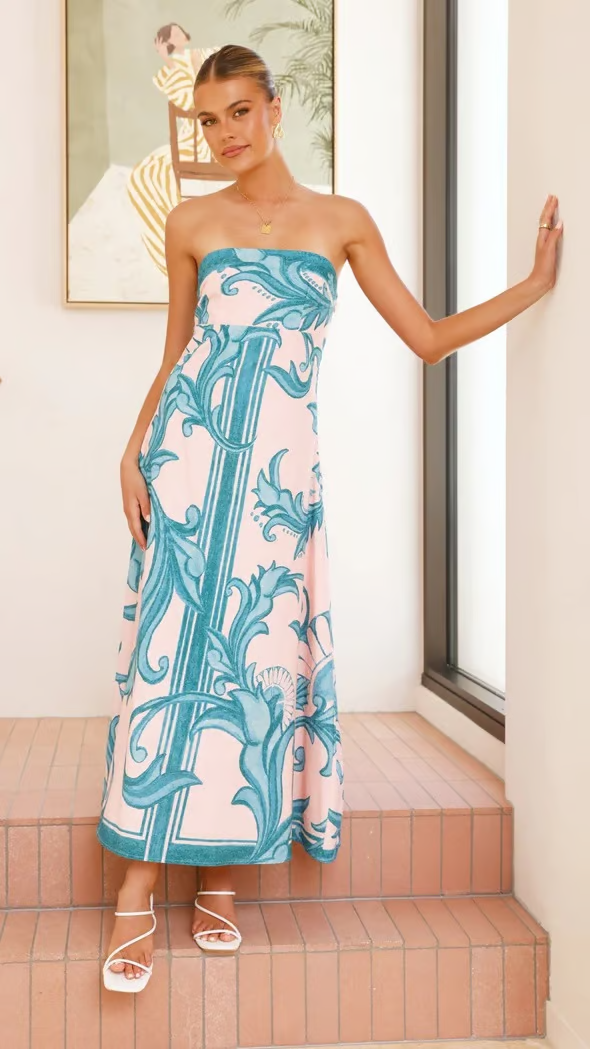 Iris – Langes Schlauchkleid mit Vintage-Print