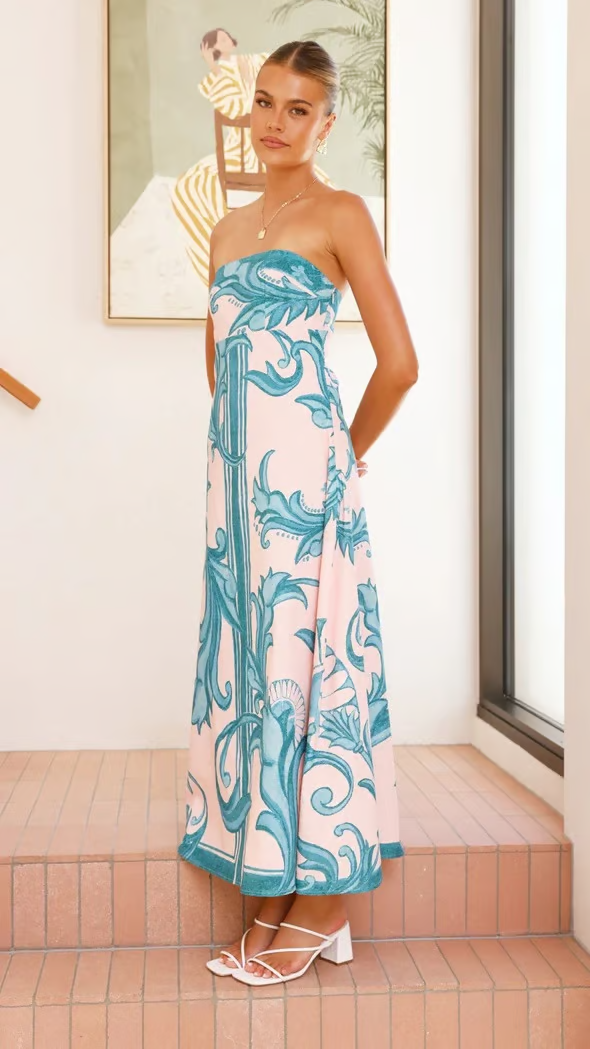 Iris – Langes Schlauchkleid mit Vintage-Print