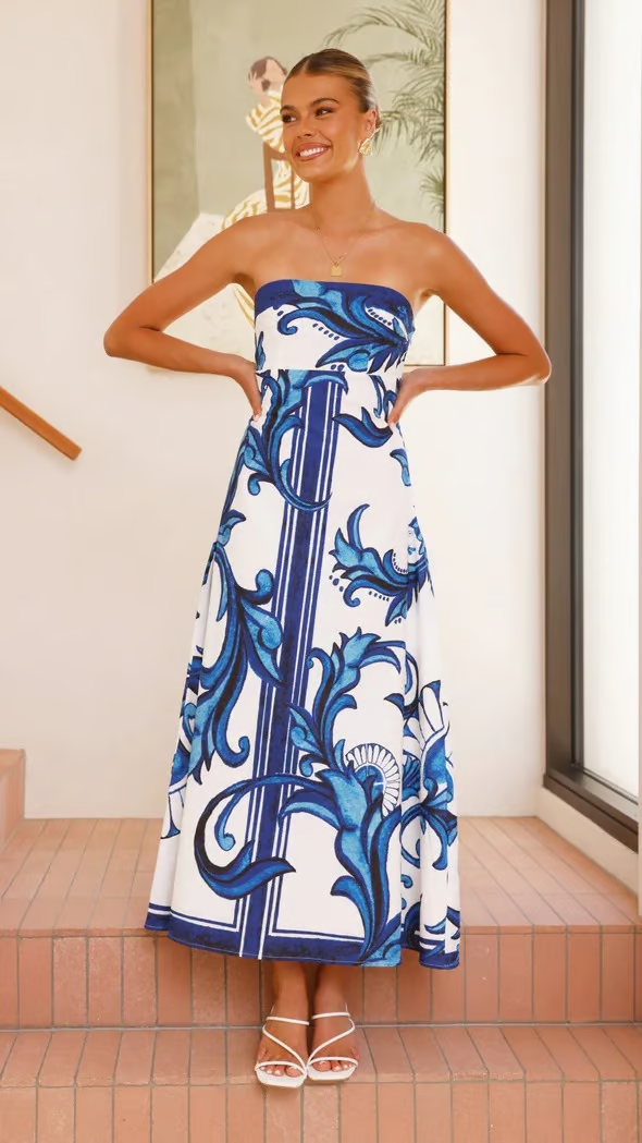 Iris – Langes Schlauchkleid mit Vintage-Print