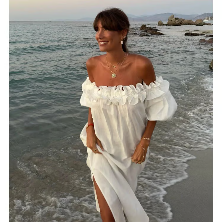 Sofia – Leinenträume schulterfreies Kleid