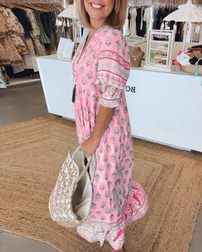 Peyton – Langes Bohemian-Kleid mit Laternenärmeln