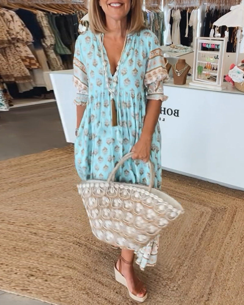 Peyton – Langes Bohemian-Kleid mit Laternenärmeln