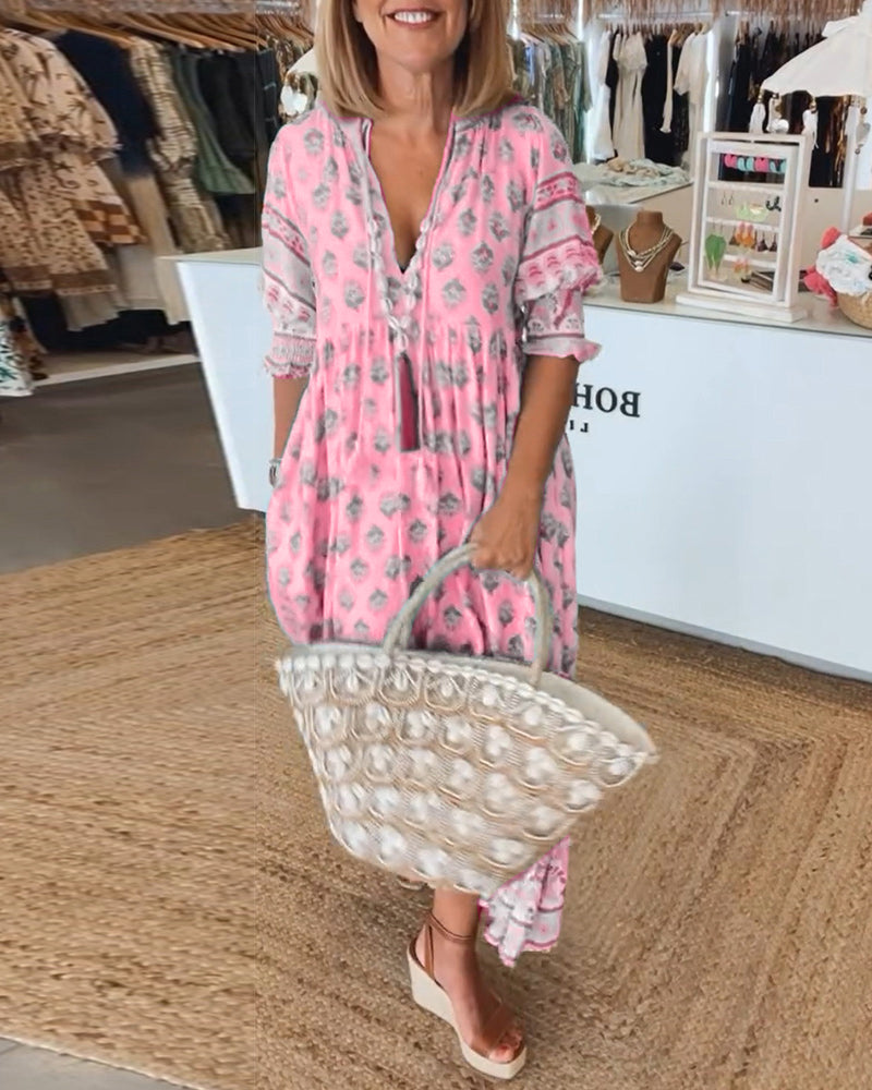 Peyton – Langes Bohemian-Kleid mit Laternenärmeln