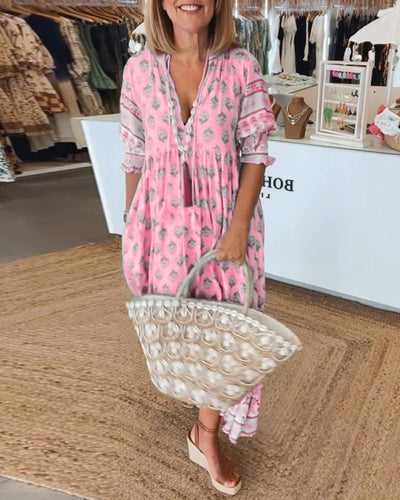 Peyton – Langes Bohemian-Kleid mit Laternenärmeln