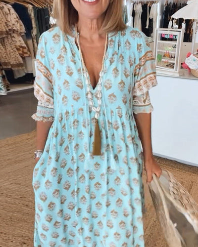 Peyton – Langes Bohemian-Kleid mit Laternenärmeln