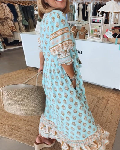 Peyton – Langes Bohemian-Kleid mit Laternenärmeln