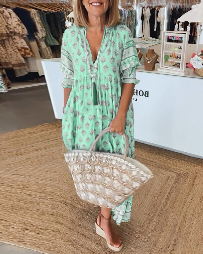 Peyton – Langes Bohemian-Kleid mit Laternenärmeln