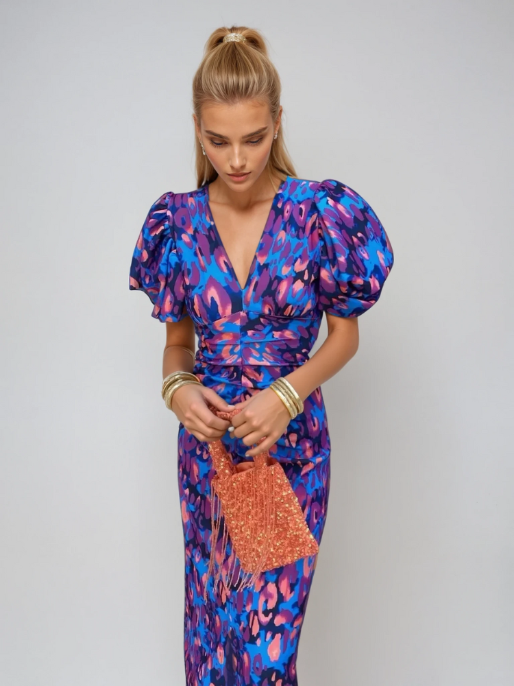 Arielle – Buntes geometrisches Midikleid mit One-Shoulder-Träger