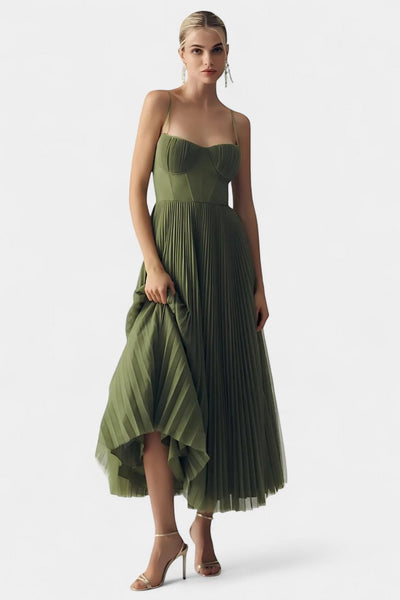 Elodie - Pleated Tulle Corset Midi Dress