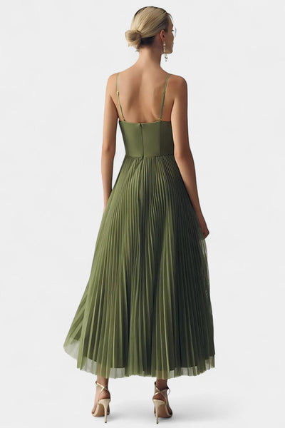 Elodie - Pleated Tulle Corset Midi Dress